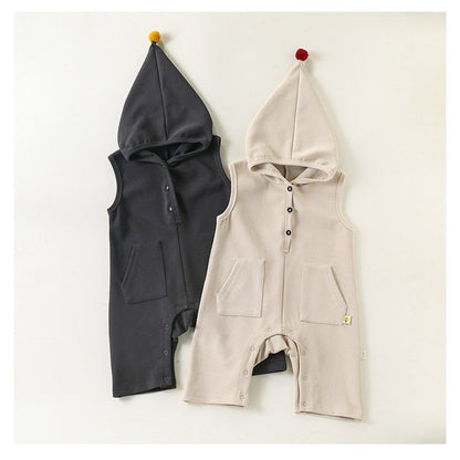 Baby Kids Unisex Sleeveless Plain Hooded Rompers
