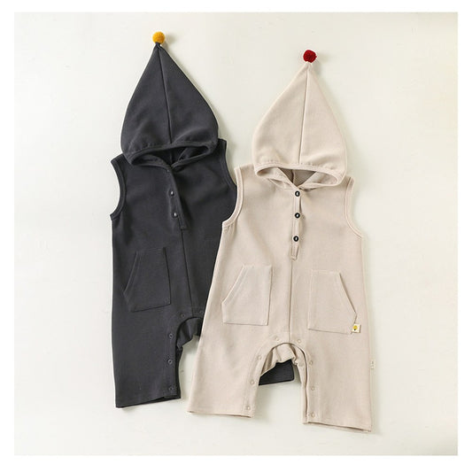 Baby Kids Unisex Sleeveless Plain Hooded Rompers
