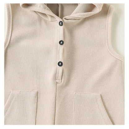 Baby Kids Unisex Sleeveless Plain Hooded Rompers