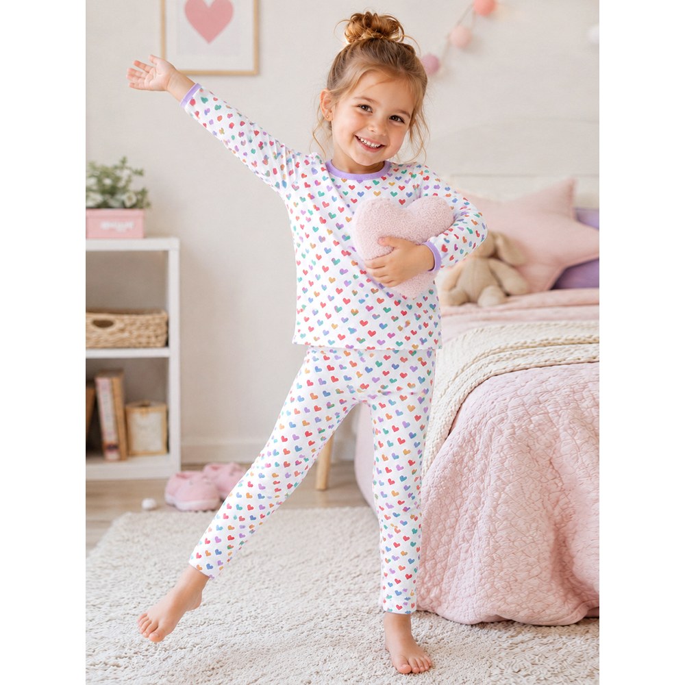 Baby Kids Girls Colorful Hearts Pattern Long Sleeves Top and Pants 2-piece Clothing Set