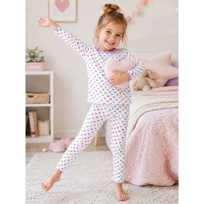 Baby Kids Girls Colorful Hearts Pattern Long Sleeves Top and Pants 2-piece Clothing Set
