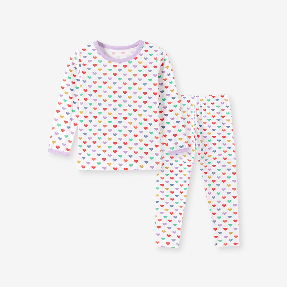 Baby Kids Girls Colorful Hearts Pattern Long Sleeves Top and Pants 2-piece Clothing Set