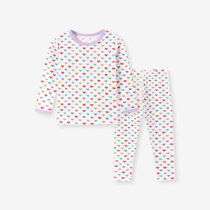 Baby Kids Girls Colorful Hearts Pattern Long Sleeves Top and Pants 2-piece Clothing Set