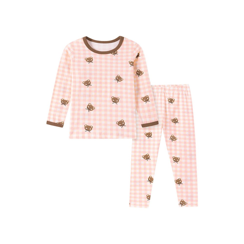 Baby Kids Girls Cartoon Plaid Pattern Long Sleeves Top and Pants 2-piece Clothing Set