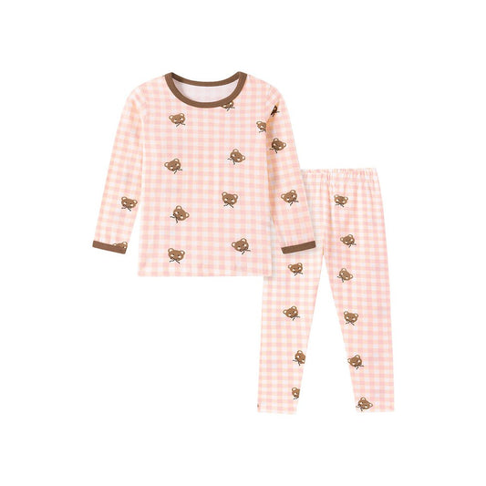 Baby Kids Girls Cartoon Plaid Pattern Long Sleeves Top and Pants 2-piece Clothing Set