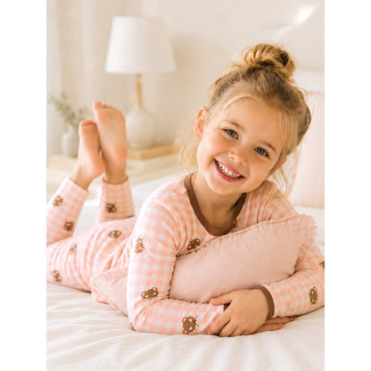 Baby Kids Girls Cartoon Plaid Pattern Long Sleeves Top and Pants 2-piece Clothing Set