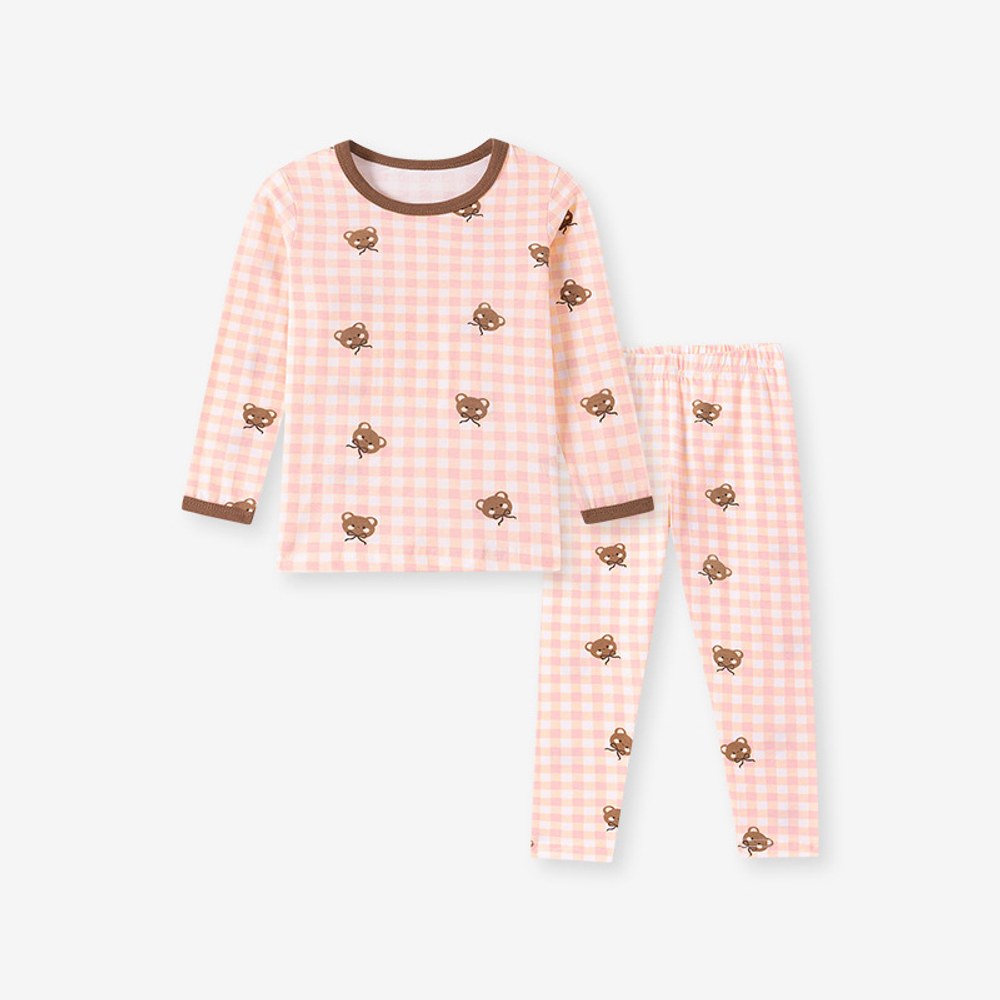 Baby Kids Girls Cartoon Plaid Pattern Long Sleeves Top and Pants 2-piece Clothing Set