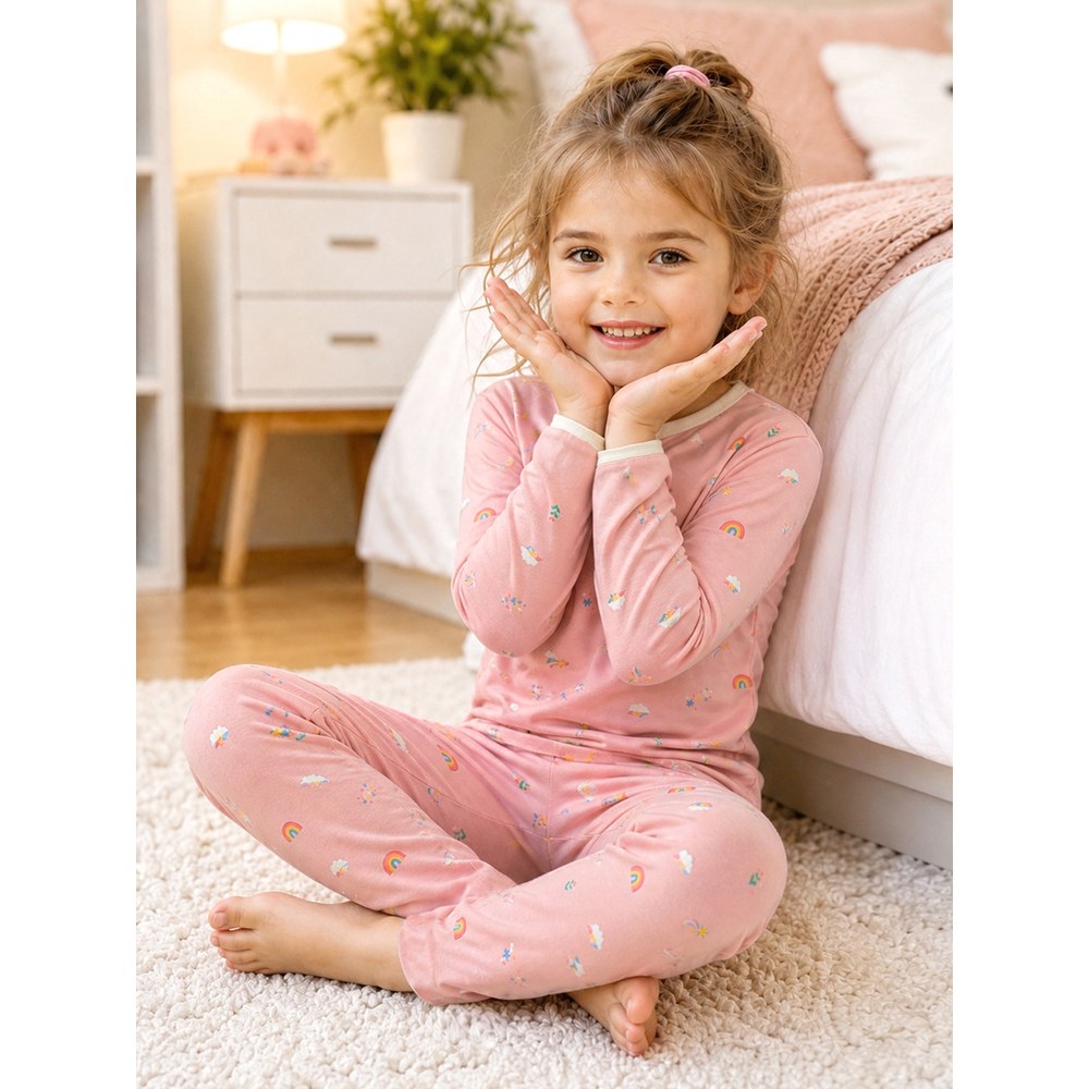 Baby Kids Girls Rainbow Pattern Long Sleeves Top and Pants 2-piece Clothing Set