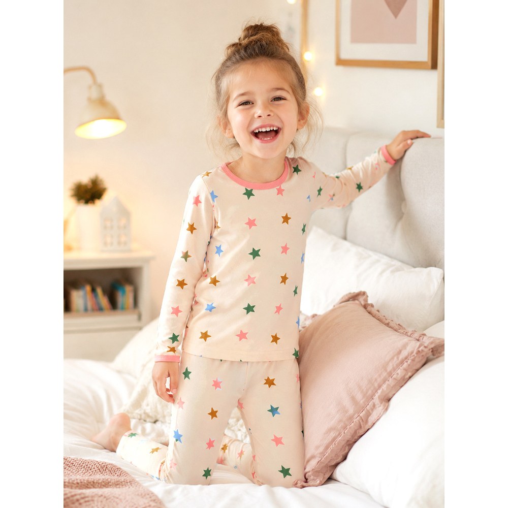 Baby Kids Girls Stars Pattern Long Sleeves Top and Pants 2-piece Clothing Set