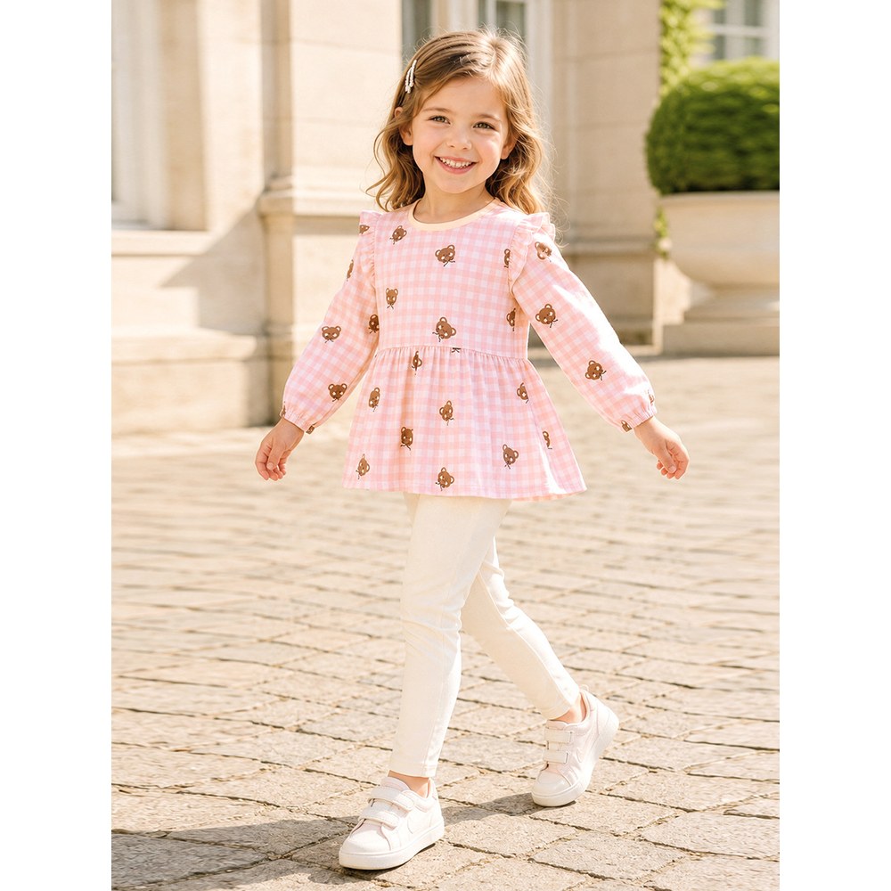 Baby Kids Girls Cartoon Pattern Long Sleeves Top and Beige Pants 2-piece Clothing Set