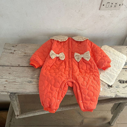 Baby Girls Butterfly-bows Decorated Cotton-Padded Romper