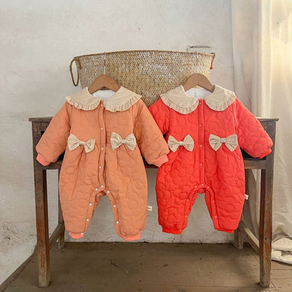 Baby Girls Butterfly-bows Decorated Cotton-Padded Romper