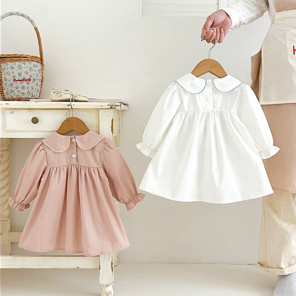 Baby Kids Girls Princess Long Sleeves Butterfly-bows Embroidered Dress