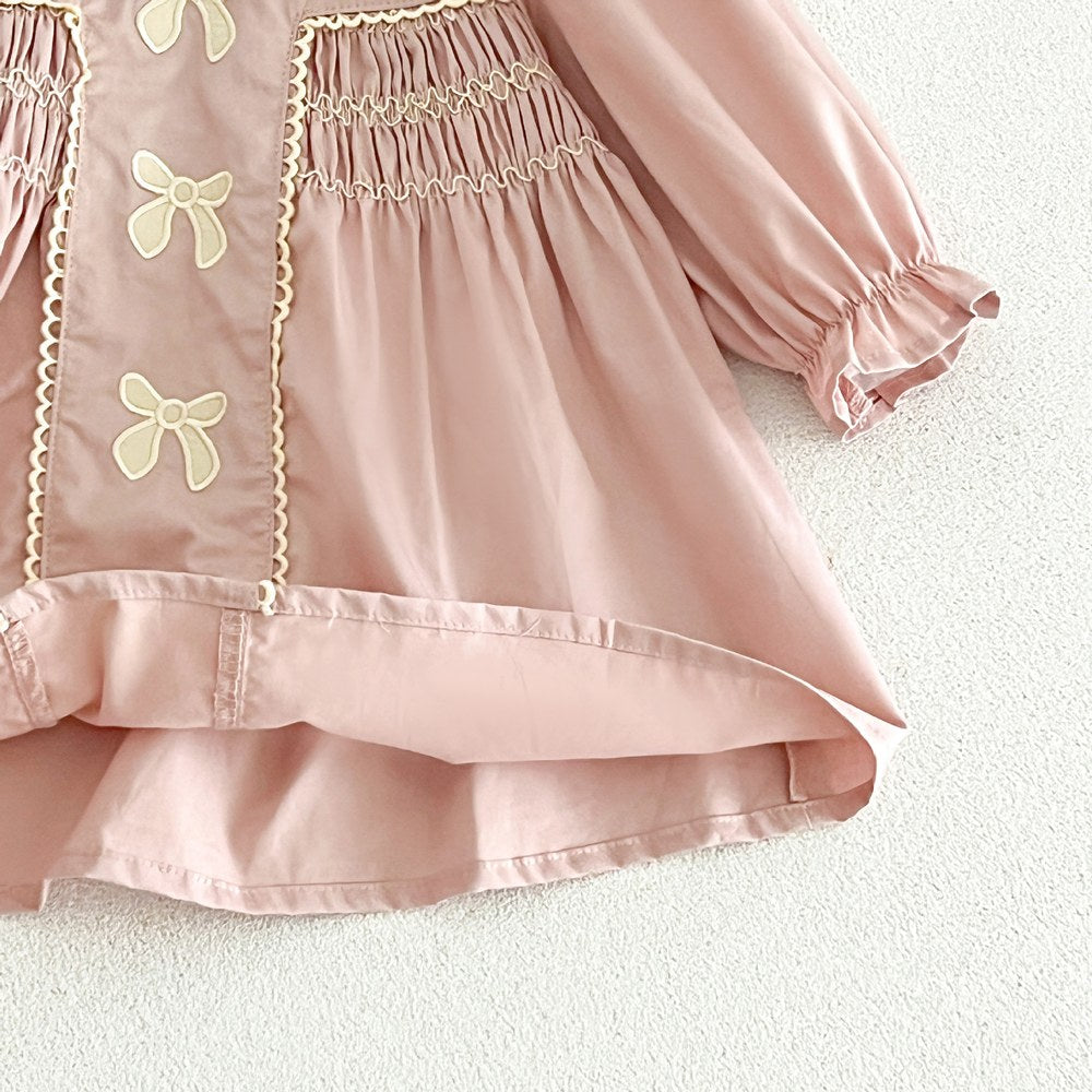 Baby Kids Girls Princess Long Sleeves Butterfly-bows Embroidered Dress