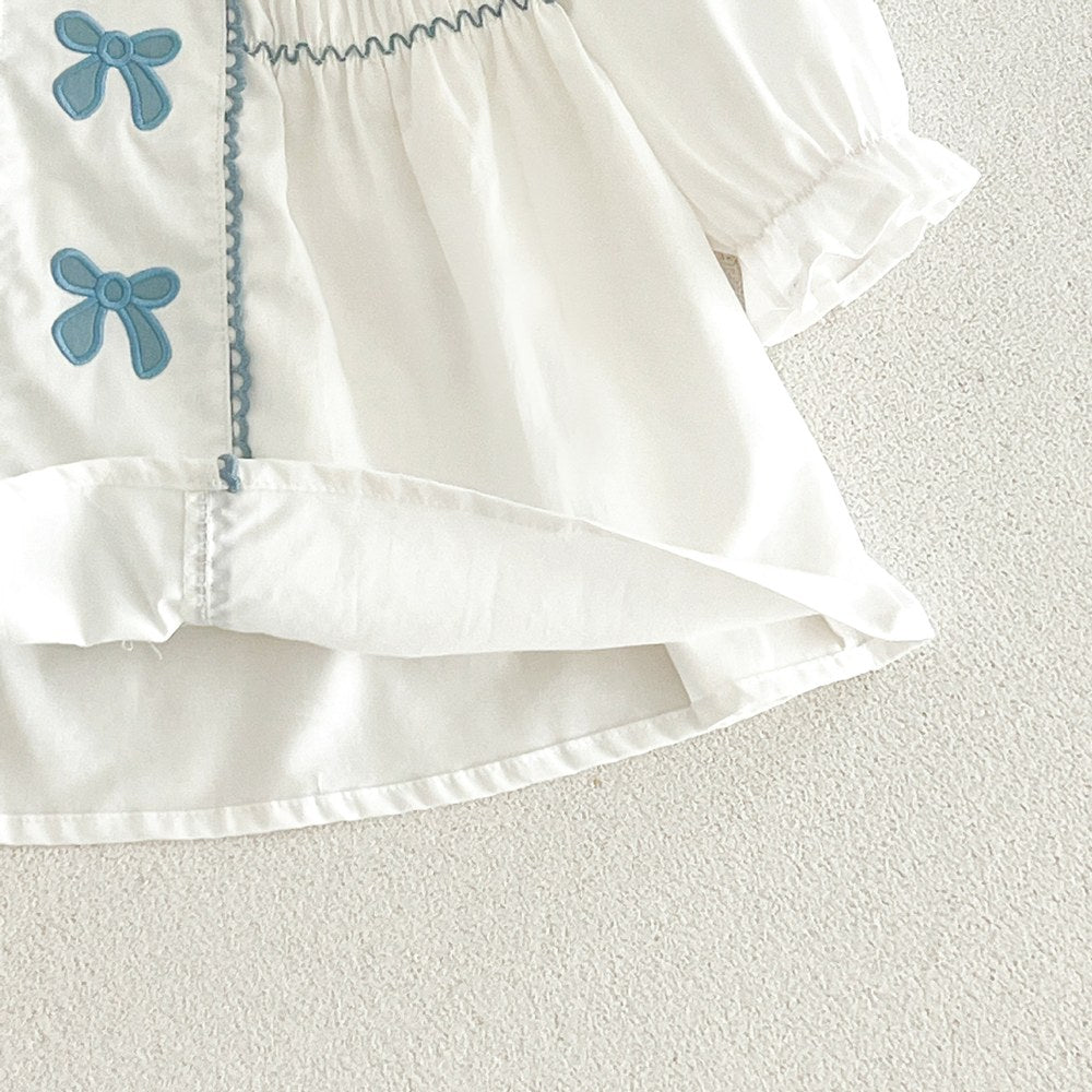 Baby Kids Girls Princess Long Sleeves Butterfly-bows Embroidered Dress