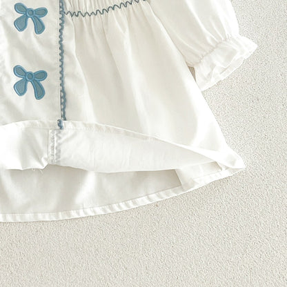 Baby Kids Girls Princess Long Sleeves Butterfly-bows Embroidered Dress