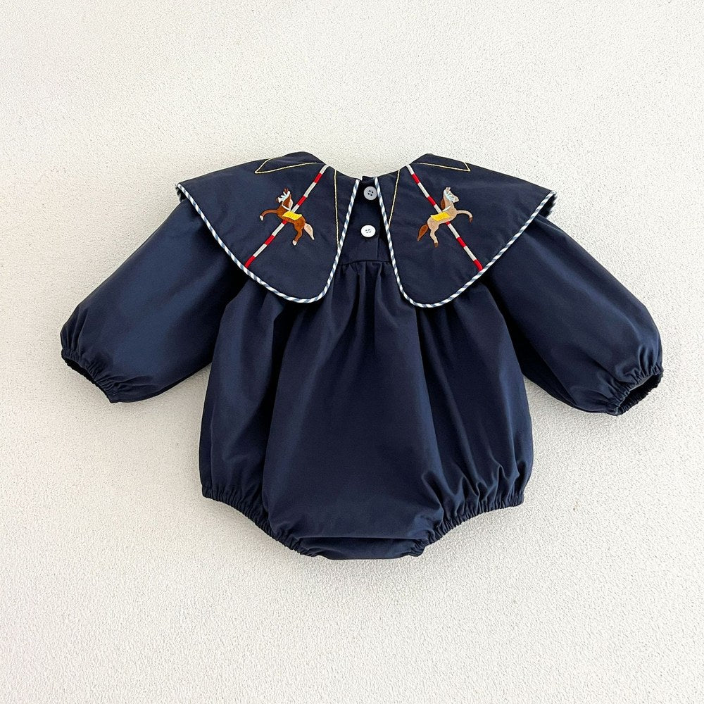 Baby Kids Princess Horse Embroidered Collar Long Sleeves Bodysuit