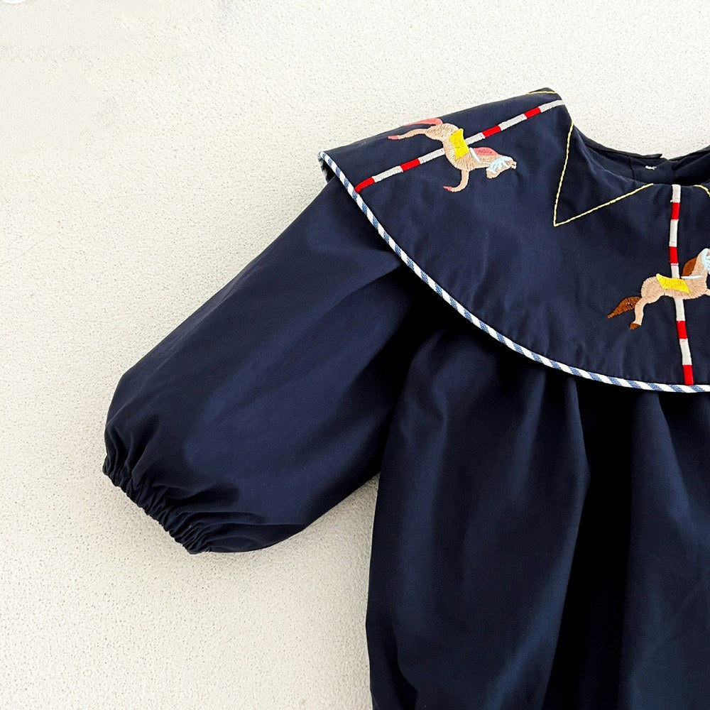 Baby Kids Princess Horse Embroidered Collar Long Sleeves Bodysuit