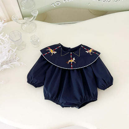 Baby Kids Princess Horse Embroidered Collar Long Sleeves Bodysuit