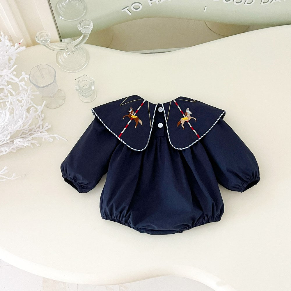 Baby Kids Princess Horse Embroidered Collar Long Sleeves Bodysuit