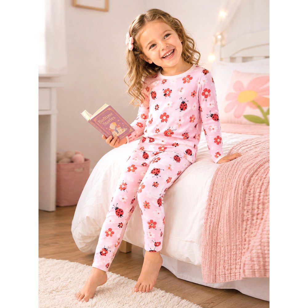 Baby Kids Girls Cartoon and Flowers Pattern Long Sleeves Top and Pants 2-piece Clothing Set