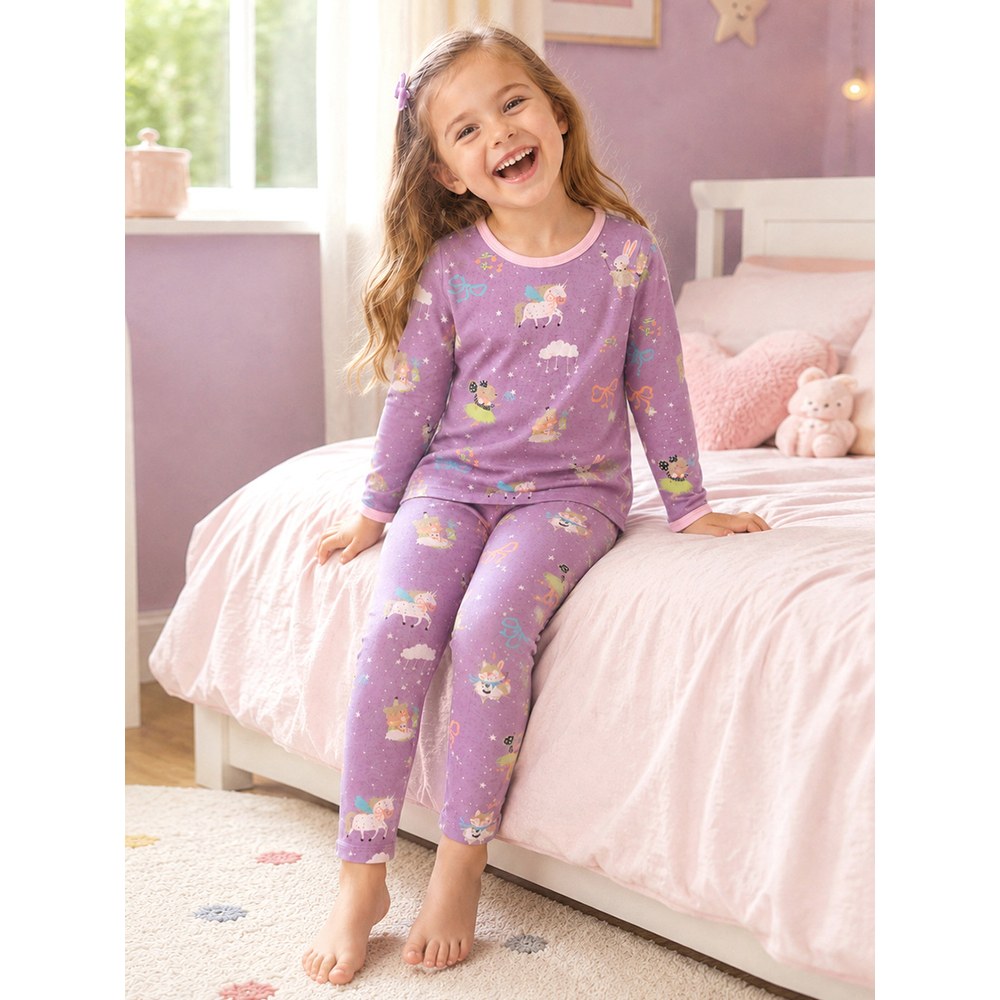 Baby Kids Girls Cartoon Pattern Long Sleeves Top and Pants 2-piece Clothing Set