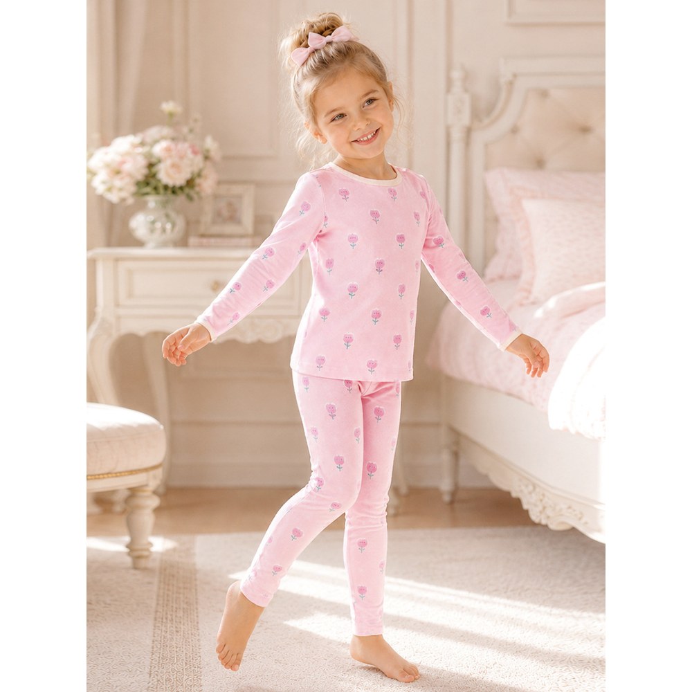 Baby Kids Girls Flowers Pattern Long Sleeves Top and Pants 2-piece Clothing Set