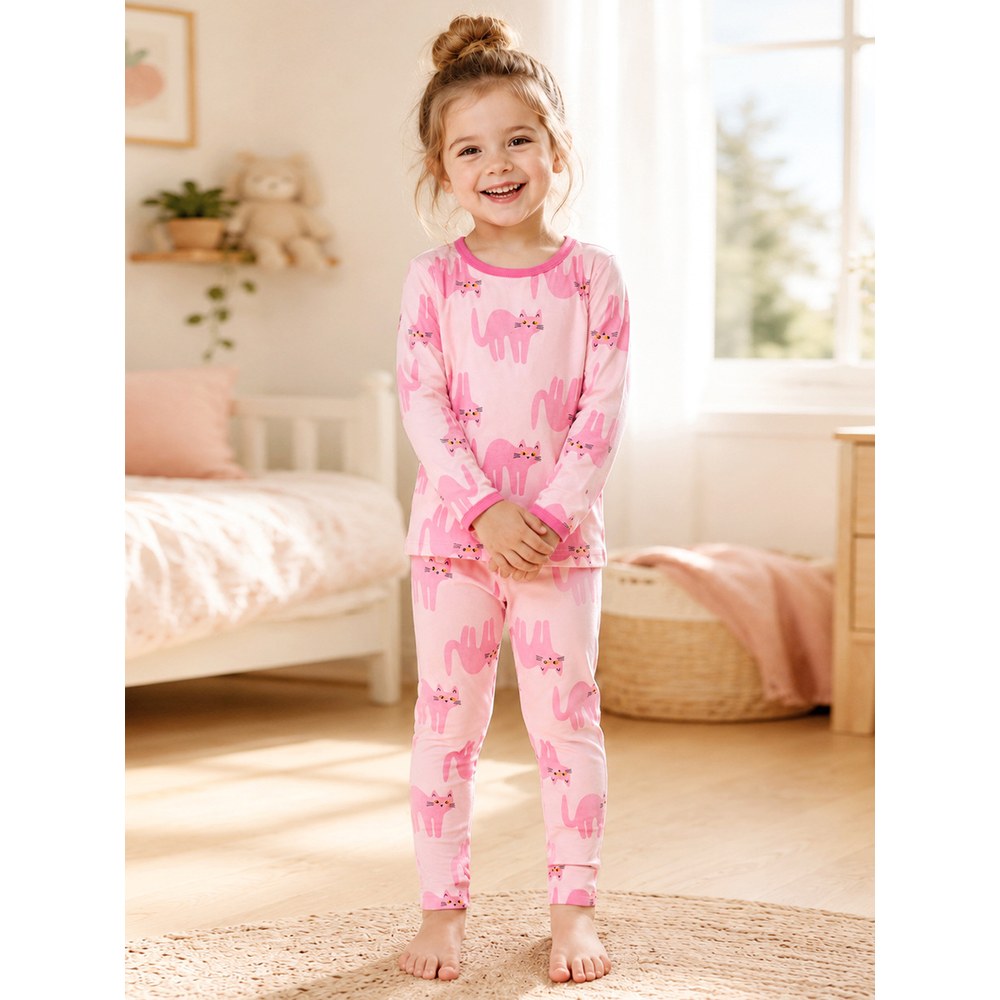 Baby Kids Girls Animals Cartoon Pattern Long Sleeves Top and Pants 2-piece Clothing Set
