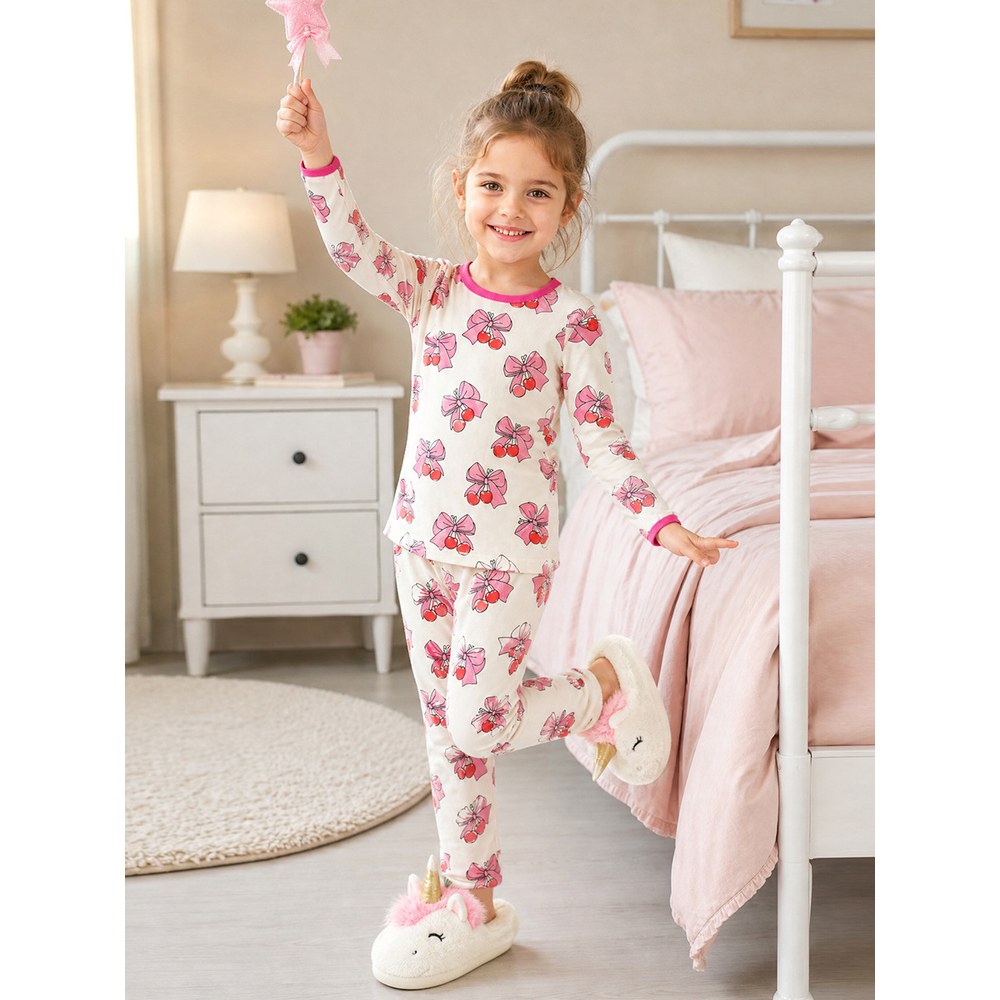 Baby Kids Girls Butterfly-bows Pattern Long Sleeves Top and Pants 2-piece Clothing Set