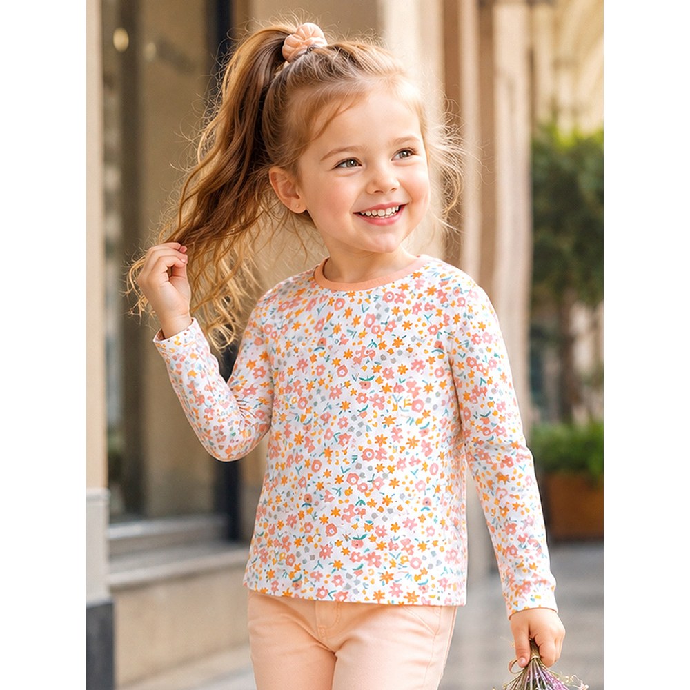 Baby Kids Girls Floral Pattern Long Sleeves Top