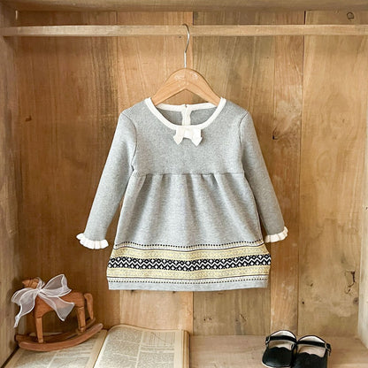 Baby Kids Girls Princess Vintage Pattern Long Sleeves Dress