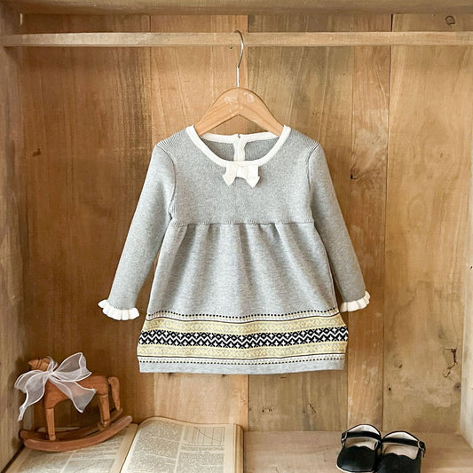 Baby Kids Girls Princess Vintage Pattern Long Sleeves Dress