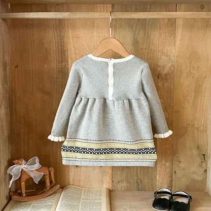 Baby Kids Girls Princess Vintage Pattern Long Sleeves Dress