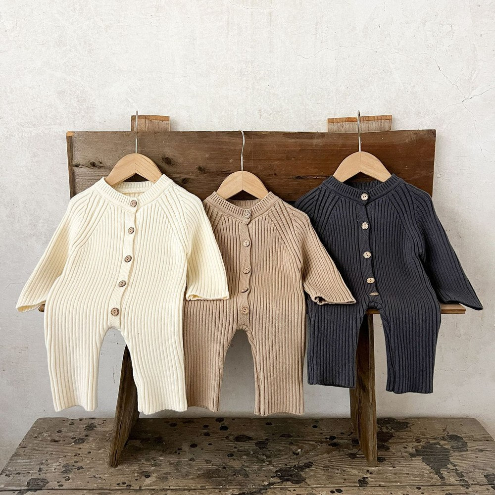 Baby Kids Long Sleeves Solid Color Knitted Rompers