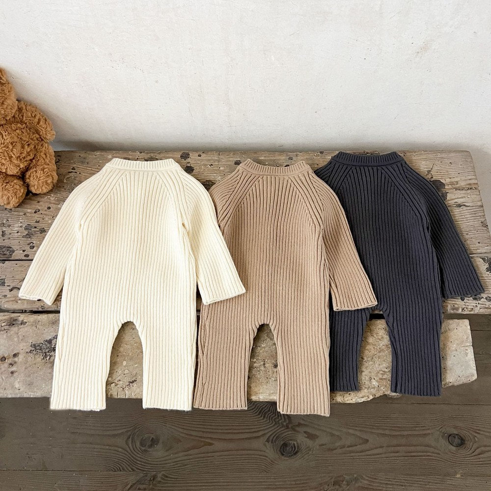 Baby Kids Long Sleeves Solid Color Knitted Rompers