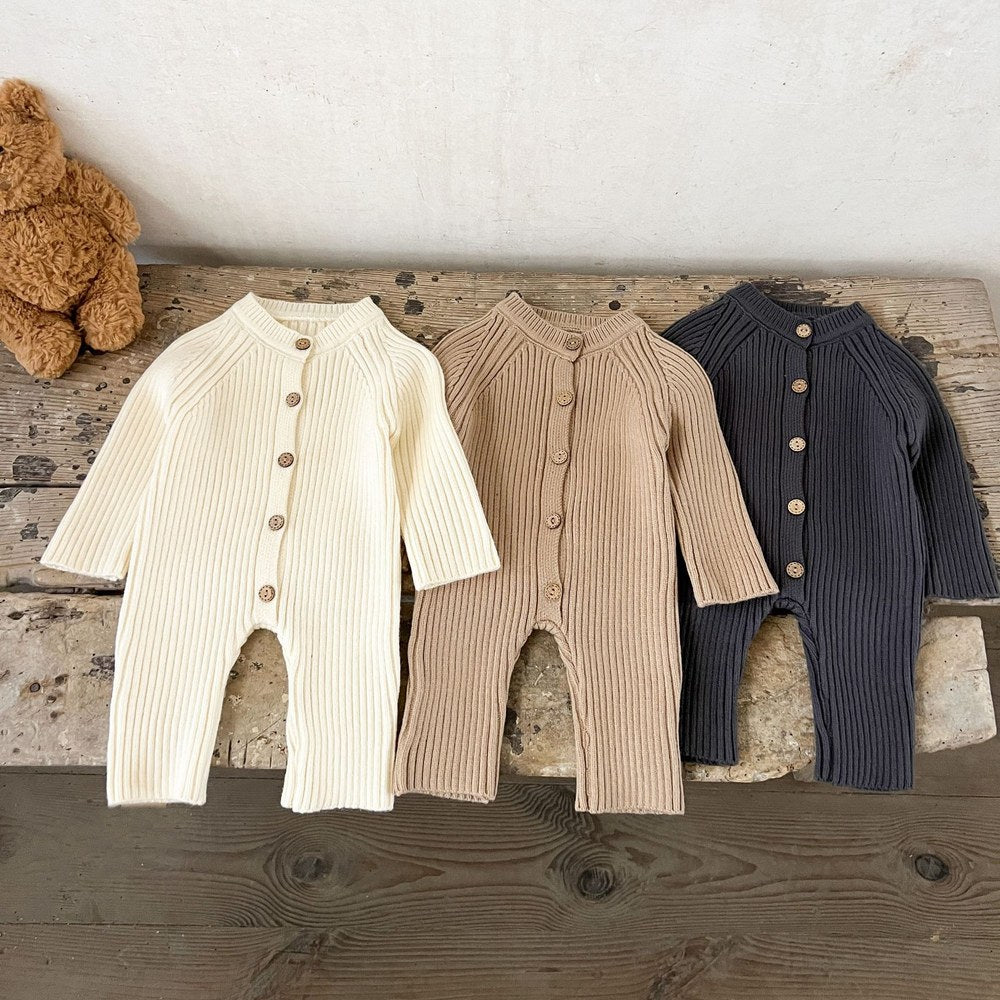 Baby Kids Long Sleeves Solid Color Knitted Rompers