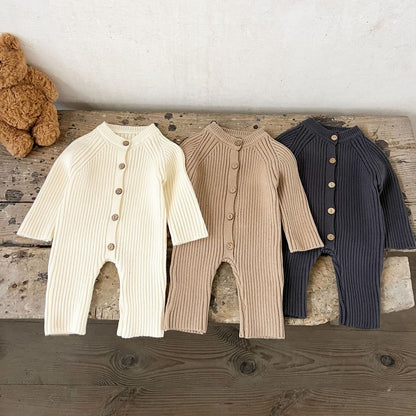 Baby Kids Long Sleeves Solid Color Knitted Rompers