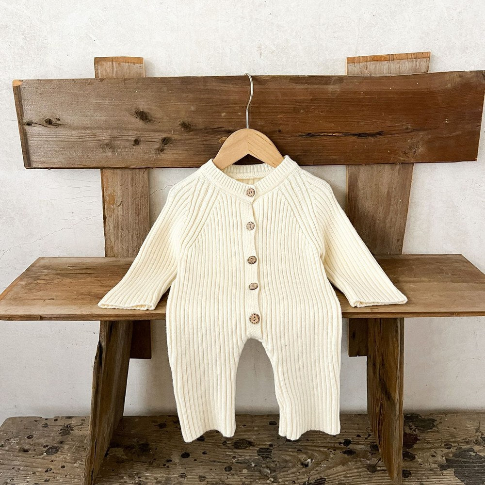 Baby Kids Long Sleeves Solid Color Knitted Rompers