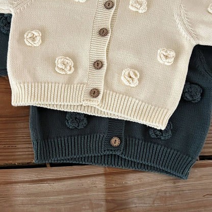 Baby Kids Girls Flowers Pattern Knitted Cardigan Sweater