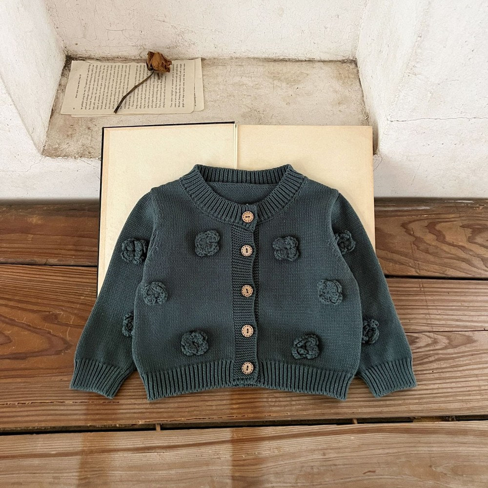 Baby Kids Girls Flowers Pattern Knitted Cardigan Sweater