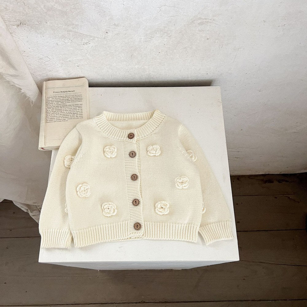 Baby Kids Girls Flowers Pattern Knitted Cardigan Sweater