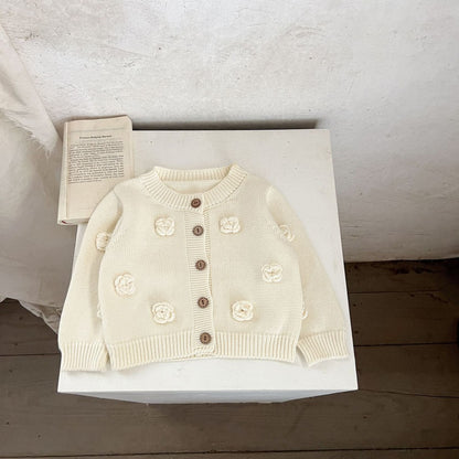 Baby Kids Girls Flowers Pattern Knitted Cardigan Sweater