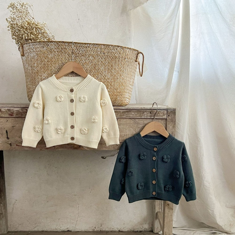 Baby Kids Girls Flowers Pattern Knitted Cardigan Sweater
