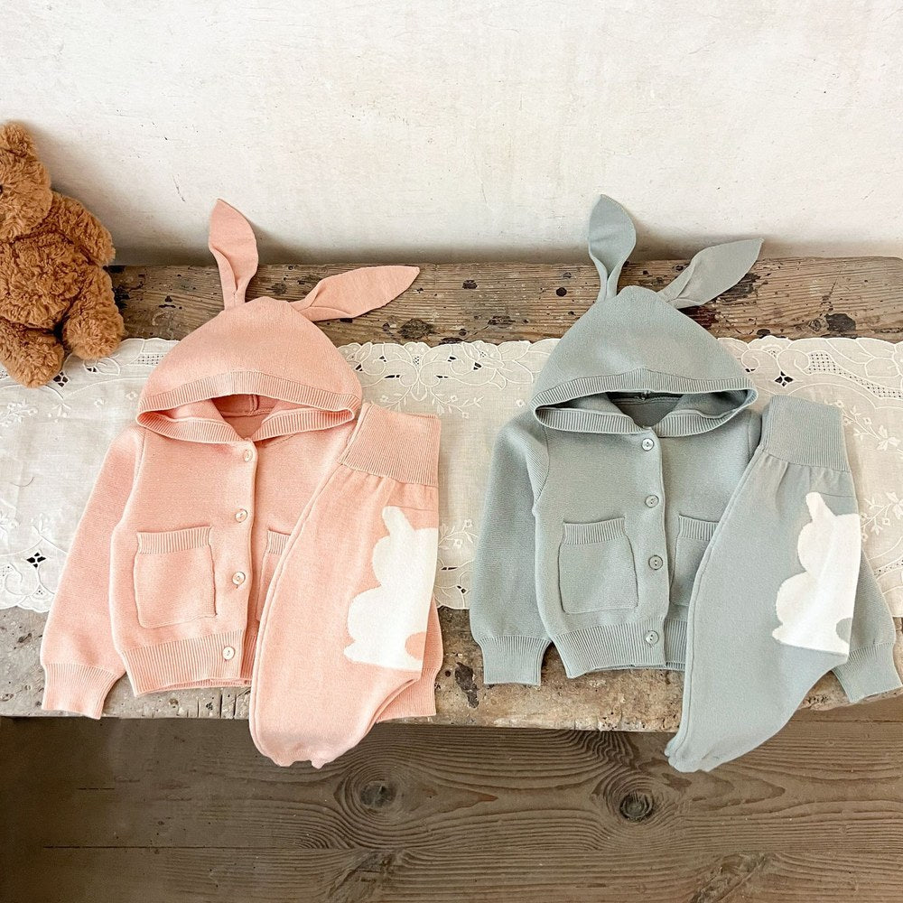Baby Kids Long Sleeves Knitted Coat and Rabbits Pants 2-Piece Clothing Set