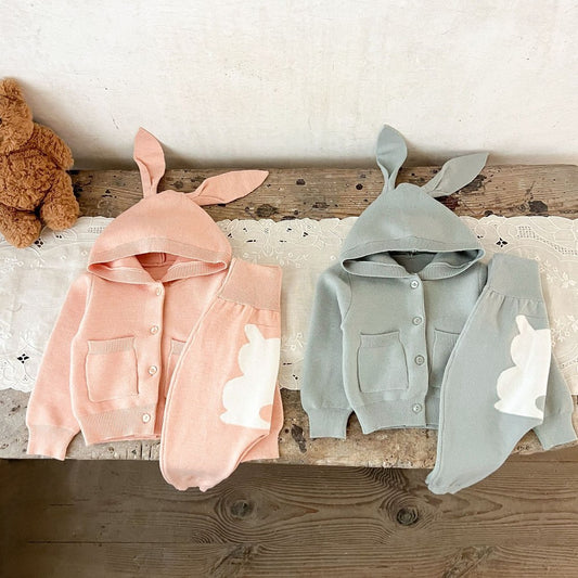 Baby Kids Long Sleeves Knitted Coat and Rabbits Pants 2-Piece Clothing Set