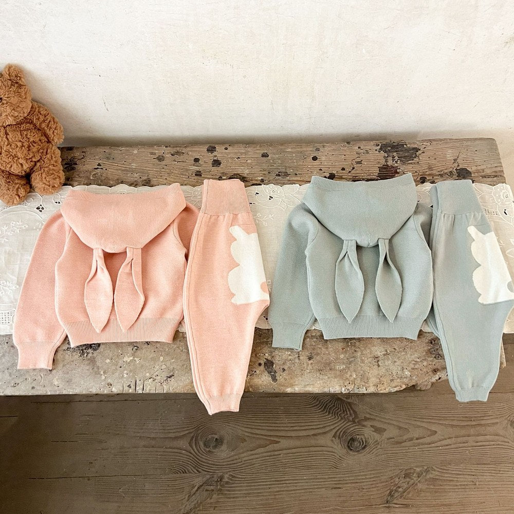 Baby Kids Long Sleeves Knitted Coat and Rabbits Pants 2-Piece Clothing Set