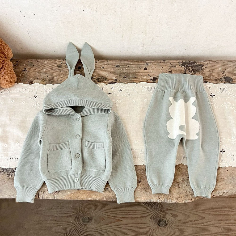 Baby Kids Long Sleeves Knitted Coat and Rabbits Pants 2-Piece Clothing Set