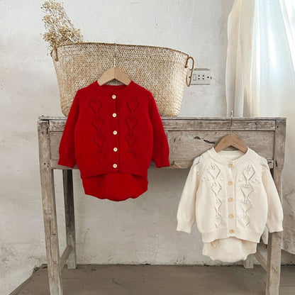 Baby Kids Long Sleeves Knitted Cardigan and Sleeveless Bodysuit 2-Piece Clothing Set