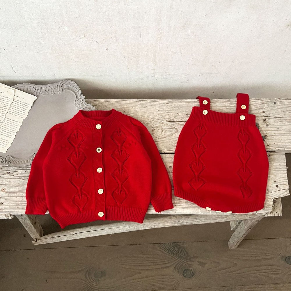 Baby Kids Long Sleeves Knitted Cardigan and Sleeveless Bodysuit 2-Piece Clothing Set