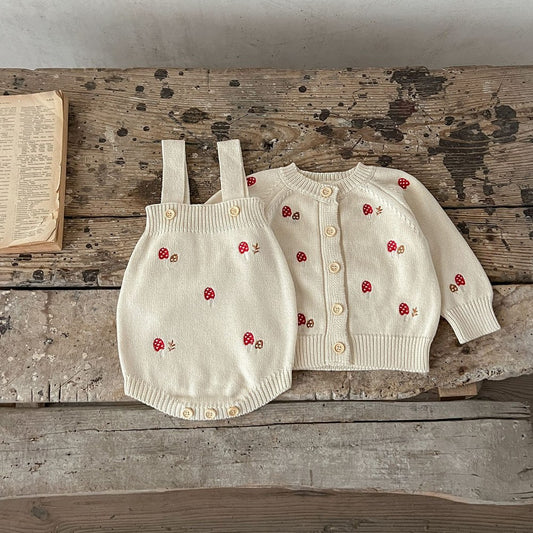 Baby Kids Long Sleeves Knitted Cardigan and Sleeveless Bodysuit 2-Piece Clothing Set